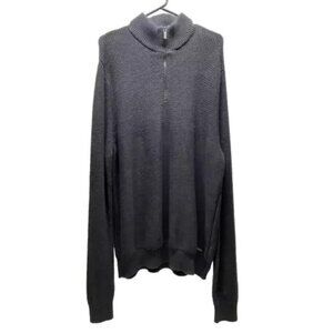 Calvin Klein Jeans Men's XL Sweater Dark Gray Half Zip Mock Neck CK Logo Zipper